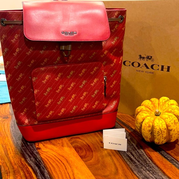 Coach New York Unisex Bright Red Coach Carriage Logo Back pack. - Picture 2 of 14